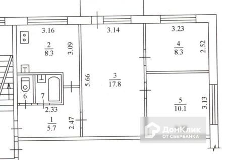 Продаётся 2-комнатная квартира, 53.5 м²